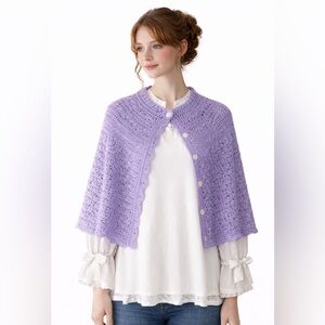 Handmade Lavender Lilac Crochet Cape OSFM Scalloped Cottagecore Layer S-XL